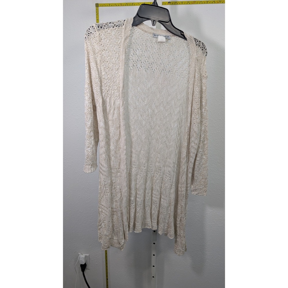 Two-One-Two New York Cream Open Knit Crochet Cardigan Sweater Womens Large L